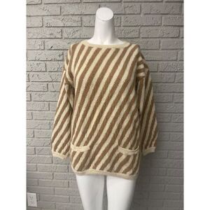 VTG Geoffrey Beene Tan / Cream Striped Alpaca Sweater Size S